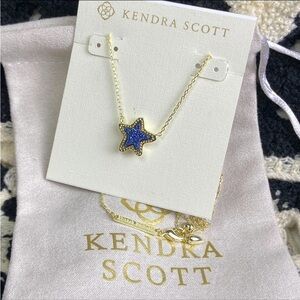 NWT Kendra Scott Jae Star Blue Drusy Pendant Necklace Gold Tone